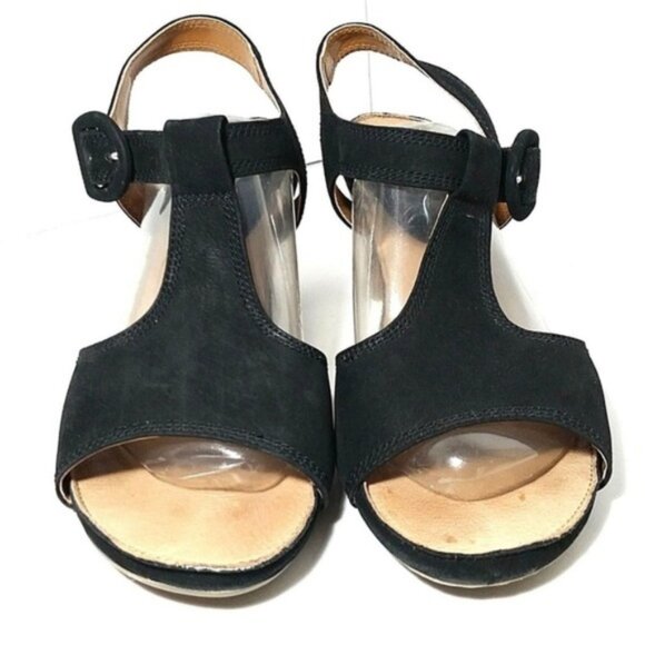 Ara T Strap Suede Heeled Sandals Black sz 8.5 - Picture 2 of 8